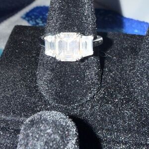 Moissanite 3 carat emerald cut Sterling Silver Women's Ring sz 7